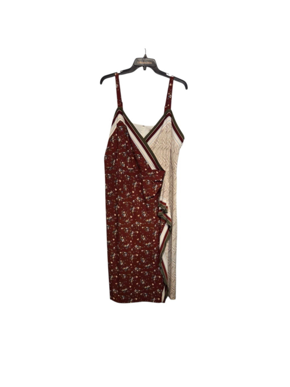 Women's Cato Midi Dress Plus 18/20W Burgundy Beige Floral Chevron
